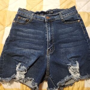 Fashion Nova Blue Distressed Jean Shorts